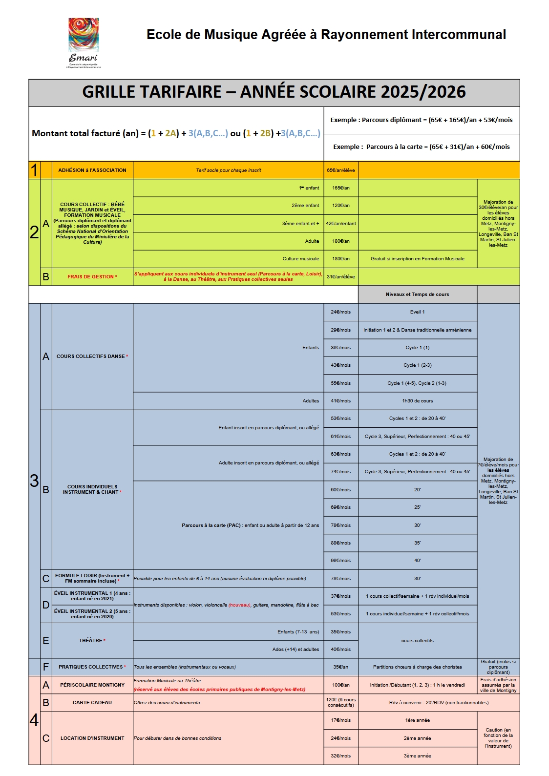 Emari - Tarifs 2025-2026